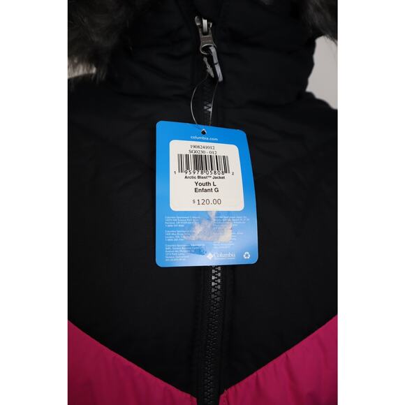Columbia Girls Black and Pink Waterproof Hooded Puffer Jacket Size Youth L - Picture 4 of 6